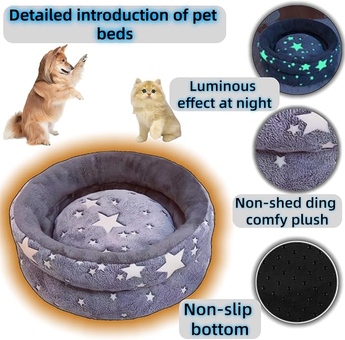Dog beds，Cats beds， for Small Indoor Outdoor Dogs Cats Fluffy ，Calming，Round beds，Anxiety，Washable，with Anti-Slip Bottom，Dark Grey-Small
