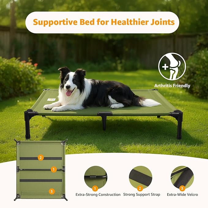 Sytopia Canvas Elevated Dog Bed, Durable Chew Proof Outdoor Raised Pet Cot for Large Dogs 42 inch, Waterproof, Breathable, Portable, Washable, Easy Assembly, Sturdy Frame for Camping & Travel, Green