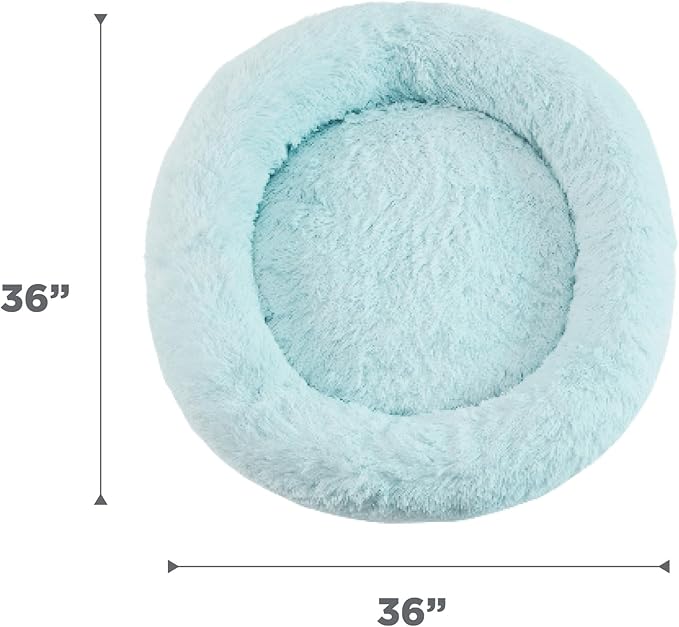 Best Friends by Sheri Original Calming Donut Dog and Cat Bed, Shag Faux Fur, Baby Blue, (36in x 36in) - Anxiety Relief for Pets Up to 100 lbs