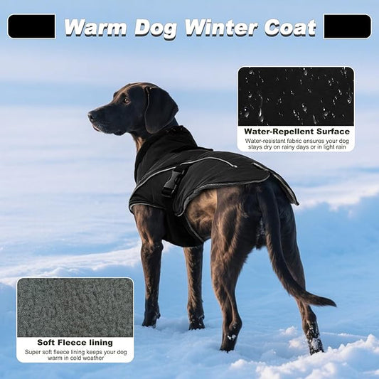 DENTRUN Winter Warm Dog Coat Reflective Jacket with Turtleneck for Cold Weather, Adjustable Buckle Windproof Water Repellent, Thick Snowsuit Fleece Vest for Small, Medium, Large Dogs, Black, XXXL