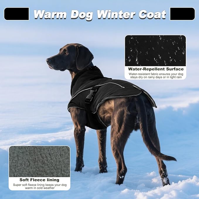 DENTRUN Winter Warm Dog Coat Reflective Jacket with Turtleneck for Cold Weather, Adjustable Buckle Windproof Water Repellent, Thick Snowsuit Fleece Vest for Small, Medium, Large Dogs, Black, M