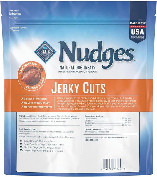 Blue Buffalo Nudges Jerky Cuts Dog Treats, Made in the USA with Natural Ingredients, Chicken & Duck, 36-oz Bag