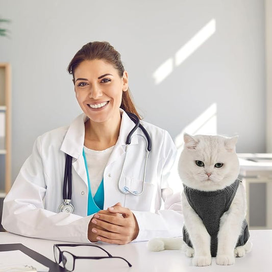 Avont Cat Recovery Suit - Kitten Onesie for Cats After Surgery, Cone of Shame Alternative Surgical Spay Suit for Female Cat, Post-Surgery or Skin Diseases Protection -Darkgrey(L)