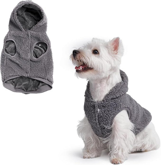 Spark Paws Fleece Dog Jacket, Hooded Sweater Vest, Warm Coat for Winter - Suitable for Small Medium Large XL XXL Breeds - Grey - M