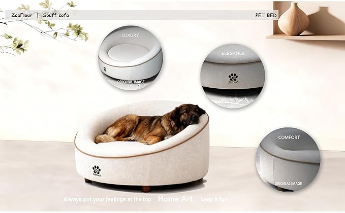 Dog Sofa Couch for Medium to Large Dogs, Memory Foam Dog Sofa Bed, Modern Elevated Pet Couch Bed with Wooden Legs for Medium and Large Dogs(Beige)