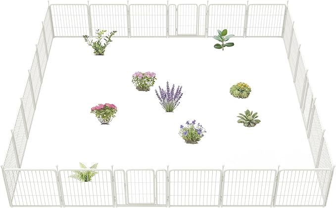 FXW Garden Fence Outdoor for The Yard – 24in(H) x 45.6ft(L) Heavy Duty Metal Animal Barrier for Dog and Rabbit, Decorative Dog Fence, 24 Panels, White