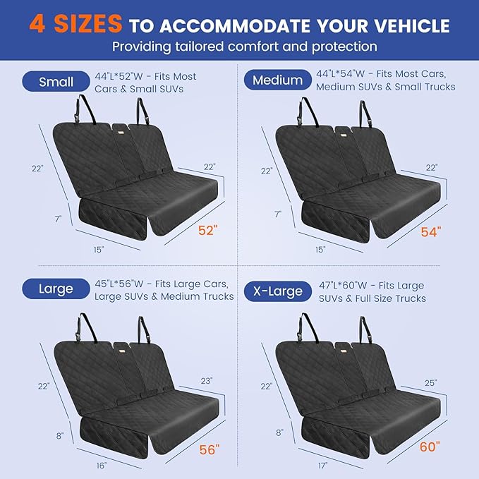 Back Seat Cover - 900D Oxford Waterproof Car Seat Protector, Fits Cars/SUVs/Trucks, Split Bench, Non-Slip, Dog/Kid Proof, Easy Clean(Black)