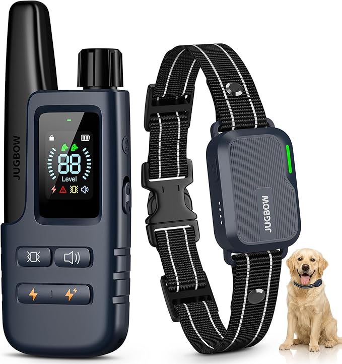Jugbow Dog Shock Collar - 4200FT Dog Training Collar with Remote, IPX8 Waterproof Electric Dog Collar with 4 Training Modes, Security Lock, Rechargeable eCollar for 10-120lbs Dogs(Blue)