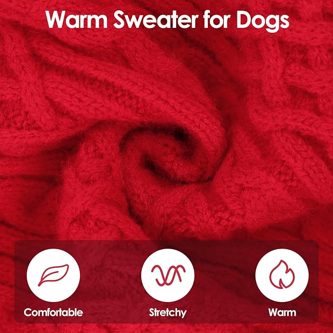 SUNFURA Small Dog Sweater, Christmas Dog Sweaters Fall Winter, Warm Sweaters with Harness Hole, Turtleneck Pullover for Dogs Girls Boys, Puppy Sweatshirt Knitwear Clothes for Dachshund, Red S