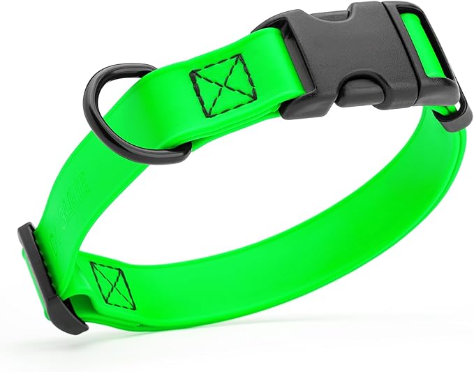 Dogline Durable Biothane Waterproof Collar for Dogs - Odor-Resistant Coated Webbing, Quick-Release Design, Comfortable Adjustable Fit, 1" W by 15-25" L, Tropical Green