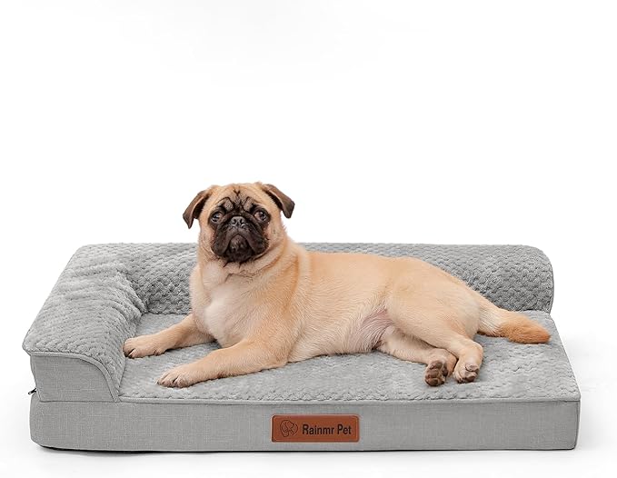 Orthopedic Dog Bed Medium Size Dog, 35x23x6 Inches Memory Foam Pet Bed for Medium Dogs, Washable Removable Cover, Nonskid Bottom, Waterproof, Light Grey