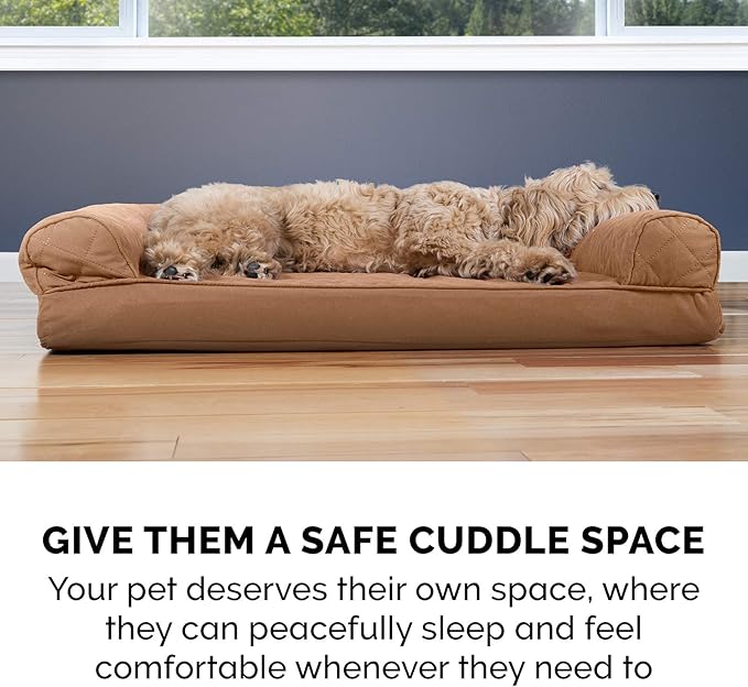 FurHaven Classic Sofa Orthopedic Dog Bed for Large Dogs with Orthopedic Egg Crate Memory Foam for Joint Support, Removable Washable Cover, Large, Quilted Sofa, Toasted Brown
