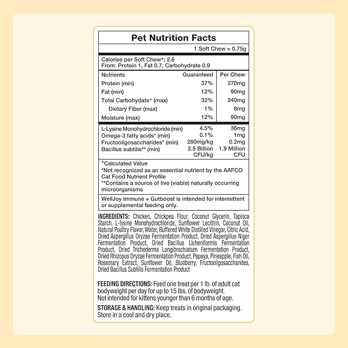 New! WellJoy Cat Treat Immune+ GutBoost | Supports a Healthy Respiratory System & Immune Defenses | Dual-Benefit GutBoost Formulation | Vet Formulated | Made in USA | Real Chicken | 120 Soft Chews