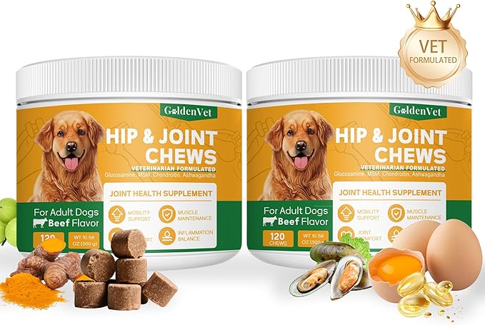 Hip and Joint Chews for Senior Dogs with Glucosamine HCL, Chondroitin, Green-lipped Mussel, Ashwagandha for Anti Inflammatory, Mobility Support, Muscle Maintenance, Joint Comfort (240 Ct)
