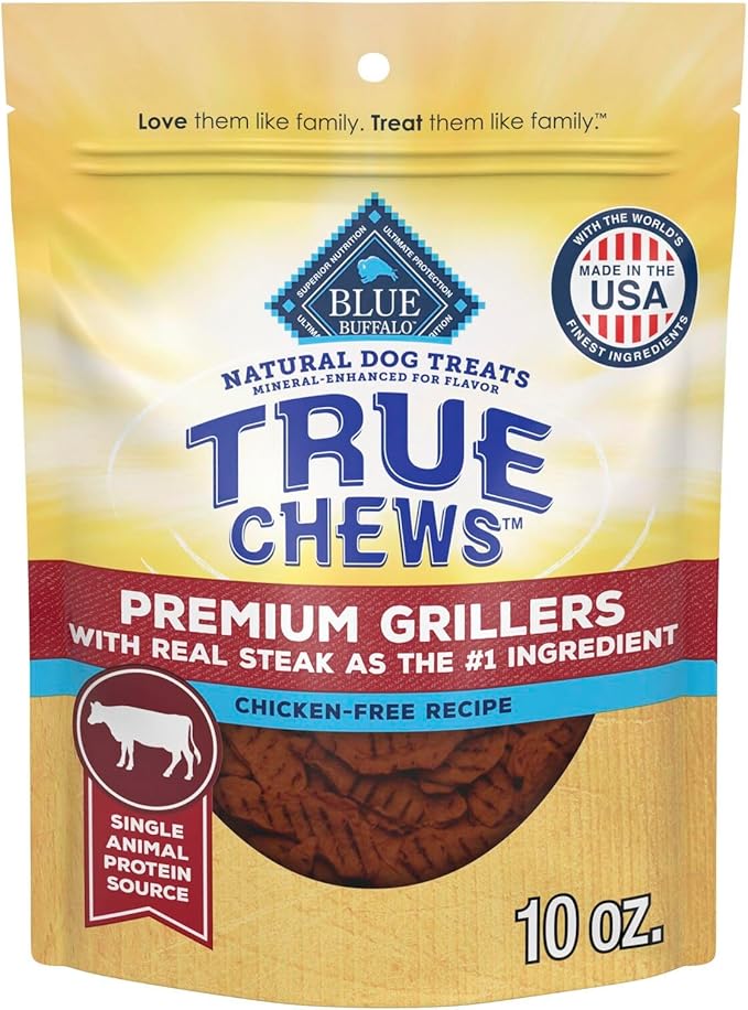 Blue Buffalo True Chews Premium Grillers Dog Treats, Made in The USA with Natural Ingredients, Steak, 10-oz Bag
