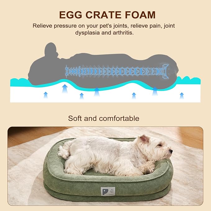Orthopedic Dog Bed for Large Dog, Washable with Removable Cover&Non-Slip Bottom with Four-Sided Bolster Cushions,Durable Beds Large Sized Green L