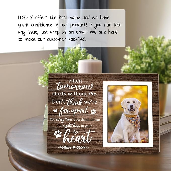 Memorial Picture Fram&Dog Memorial Suncatcher Gift Set, Pet Picture Frame, Sympathy Gifts for Loss of Loved Pet, Bereavement Gifts for Loss of Dog, Remembrance Photo Frame or Memorial Gift, Fits 4x6In Photo(GXK02)