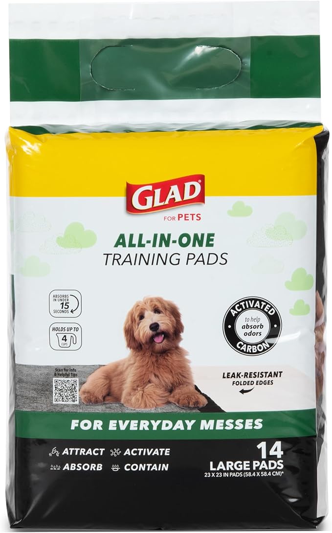 Glad for Pets Black Charcoal Puppy Pads, All-in-One | Puppy Potty Training Pads That Absorb & NEUTRALIZE Urine Instantly | New & Improved Quality Puppy Pee Pads, 14 Count - 2 Pack