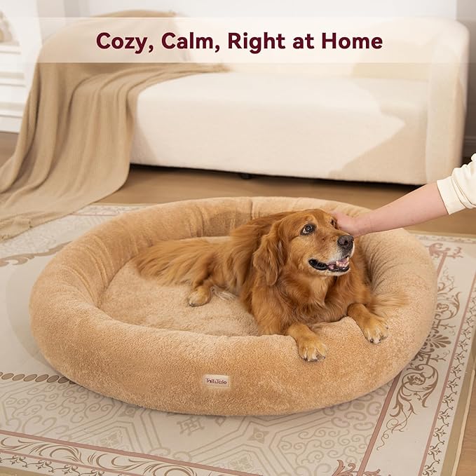 Self-Warming Calming Donut Dog Bed for Large Dogs – Orthopedic Memory Foam Round Dog Bed for Anxiety Relief & Senior Joint Support, Waterproof Liner, Washable Removable Cover & Non-Slip Bottom