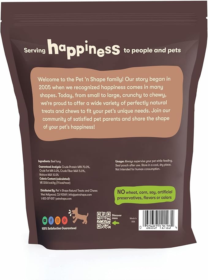 Pet 'n Shape Beef Lung Dog Treats – Made and Sourced in the USA - Training Treat - 9 Ounce