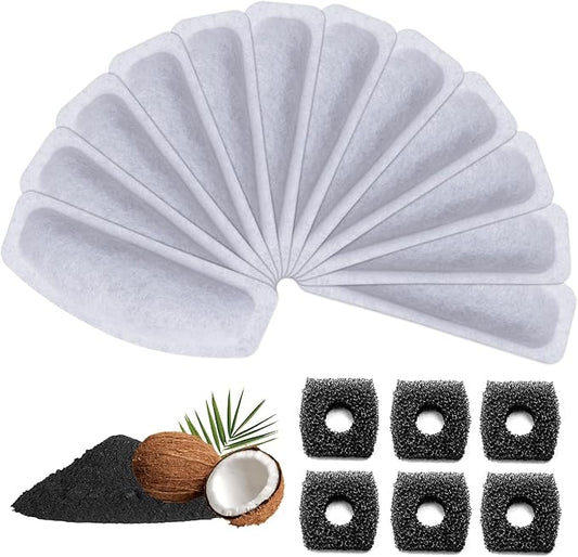 Cat Water Fountain Filters for ORSDA D60 100oz/3L Pet Fountain, 12PCS Replacement Carbon Filters with Triple Filtration System, 6PCS Pump Filters