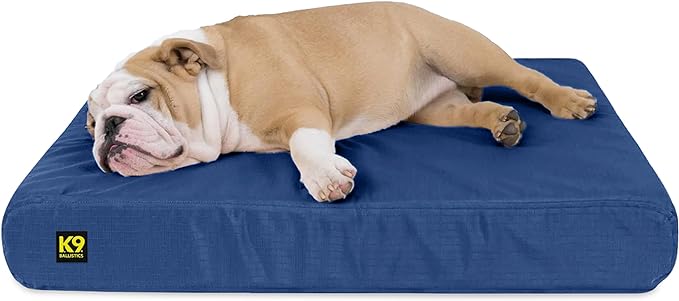 K9 Ballistics Tough Ripstop Orthopedic Rectangle Dog Bed Removable Washable Cover, Solid Orthopedic Foam for Size M Medium Dogs 33"x27", Blue Quartz