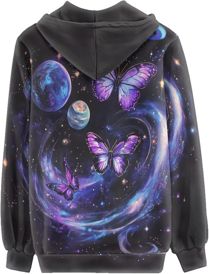 WELLFLYHOM Women Y2K Hoodie Zip Up Sweatshirt Vintage Jackets Hooded Cardigan