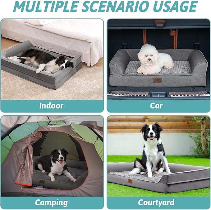 Orthopedic Dog Bed for Large Dog, XL Pet Couch for Extra Large Dog, Big Supportive Foam Bolster Sofa with Waterproof Lining Cover, Anti-Slip, Comfort, Washable, 42x30x7.5 in, U-Shaped, Grey