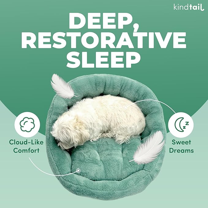 KindTail Medium Orthopedic Dog and Cat Bed - Faux Fur Luxury Cuddler for Pets Under 25lbs, Comfortable Waterproof Material with Nylon Base - 25" x 21" x 12" (Light Green, Medium)