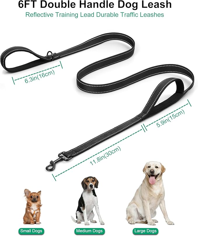 Heavy Duty Dog Leash with Double Handles - 6FT Reflective Anti-Pull Training Lead for Large Dogs, Padded Handle Durable Nylon Leash (Red)