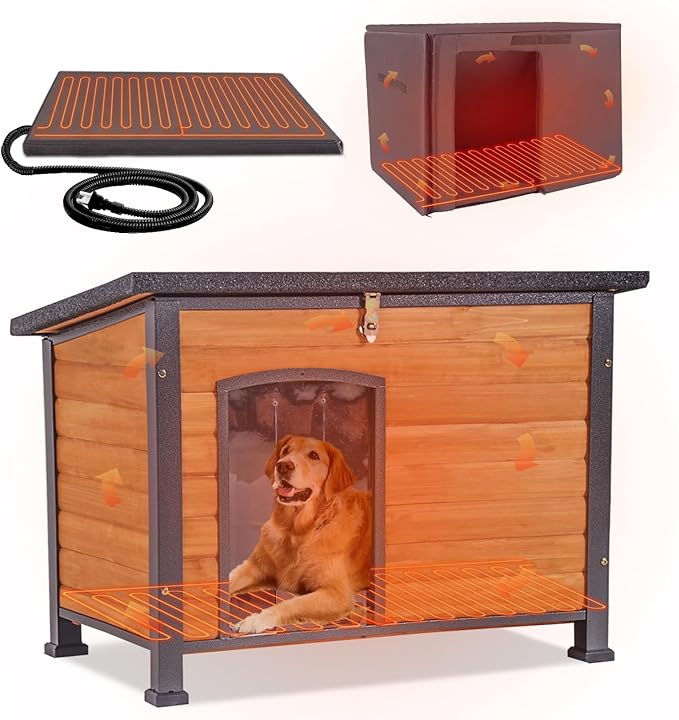 Large Heated Dog House Outdoor XL Insulated Dog House Weatherproof Dog Kennel ((with Heating Pad & Liner), Extra Large Heated Dog House (AIR76-XL-HP))