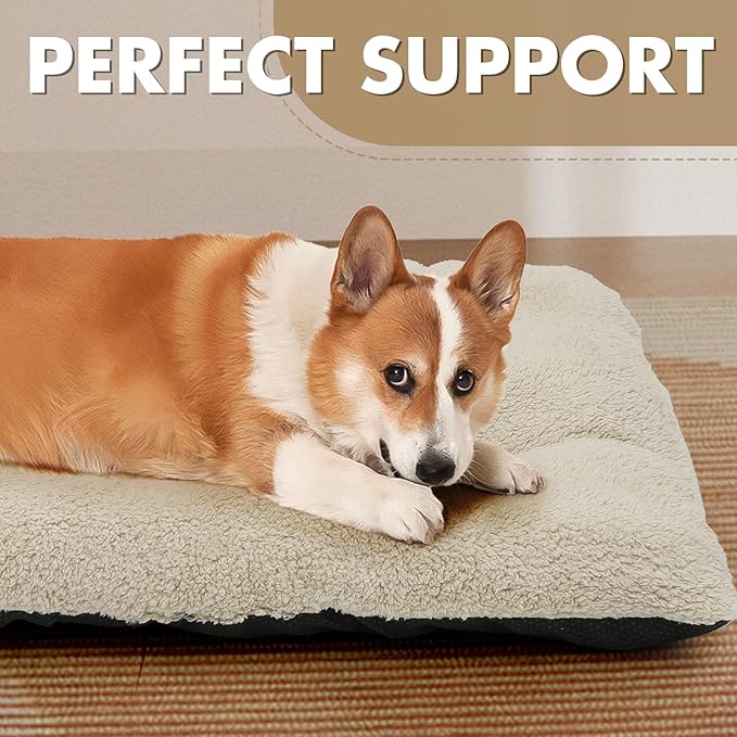 Athena Collection Dog Bed Medium Size Dog, 35 Inches Washable Dog Crate Bed for Medium Dogs Cats Pets, Faux Fir Calming Crate Pad Warming Cozy Soft, Beige