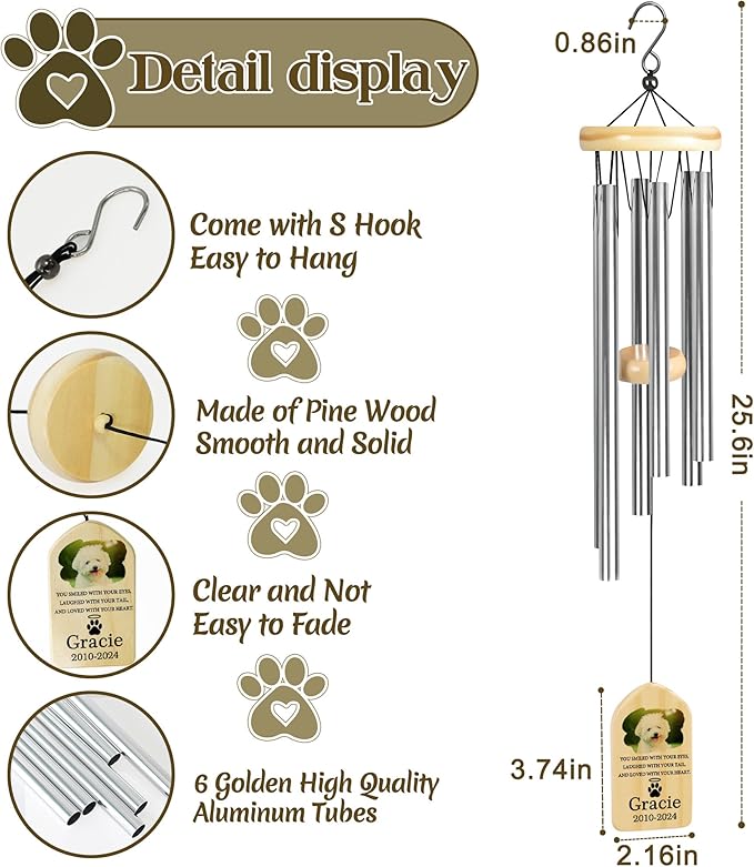 Pet Memorial Gifts, Personalized Pet Memorial Wind Chimes, Pet Loss Gifts, Dog Memorial Gifts for Loss of Dog, Pet Loss Sympathy Gift, Pet Remembrance Gift, in Memory of Pet - Loved with Your Heart