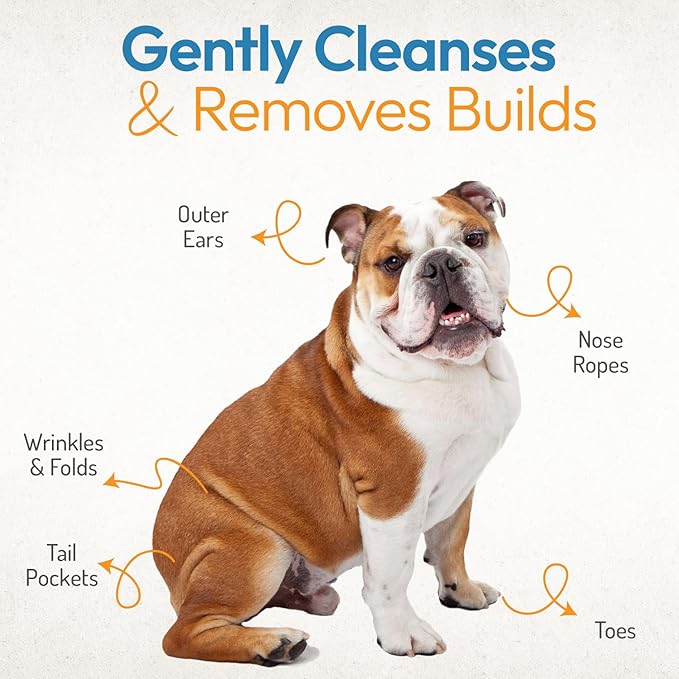 Wrinkle Wipes for Dogs - 200 Count with Honeysuckle & Green Tea –Soothing & Deodorizing Dog Face Wipes for Bulldogs, Pugs & Frenchies – Cleans Skin Folds, Tear Stains & Paws