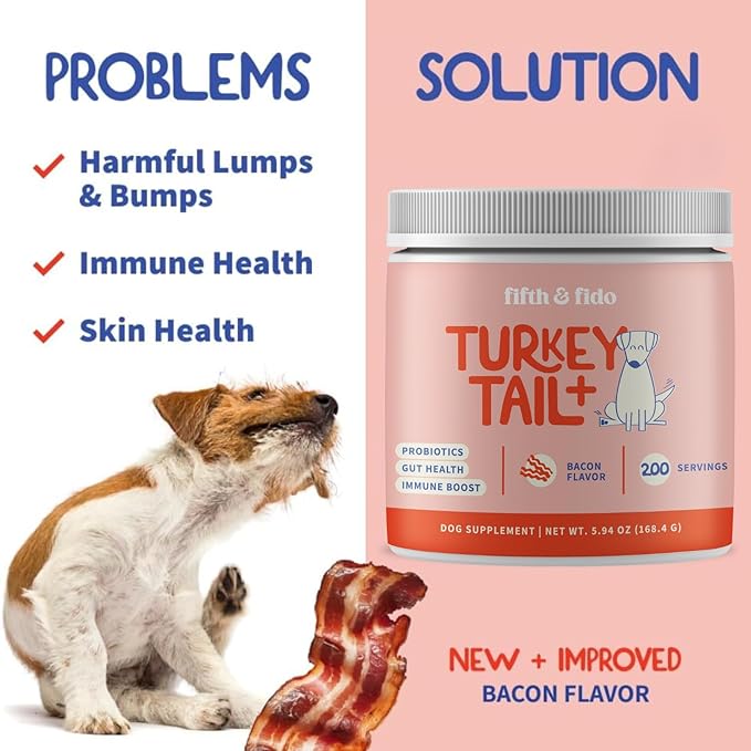 Fifth & Fido Turkey Tail Mushroom for Dogs – Lipoma Treatment for Dogs - Mushroom Supplement with Immune Support for Lipoma, Lumps & Bumps – Premium Pet Vitamins and Supplements Made in USA, 200 Serv.