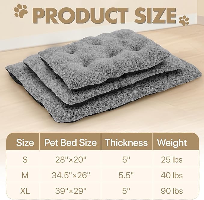 Athena Collection Small Dog Bed, 28 Inches Washable Dog Crate Bed for Small Dogs Puppy Cats Pets, Faux Fir Calming Crate Pad Warming Cozy Soft, Grey