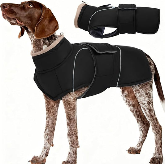 Black Dog Coat Soft Pet Sweater for Cold Weather Warm Winter Coat with Leash Hole Waterproof Dogs Jacket with Fleece Lined Thick Pets Clothes with Windproof Dog Puffer Coats for Large Dogs