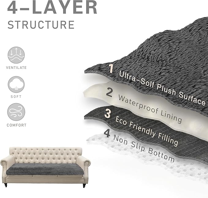 Dogs/Cats Bed Mats, Dog Pad Washable Removable Couch Cover with Anti-Slip Back, Plush Long Fur Mat, Perfect for Small, Medium and Large Dogs.(Dark Gray, 30"x80")