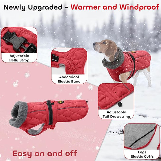 Dog Coats, Warm Puppy Apparel with Fleece Lining for Cold Weather, Windproof Medium Dog Winter Jacket, Reflective Dogs Snow Coat with Leash Hole and Adjustable Buckle, NewRed M