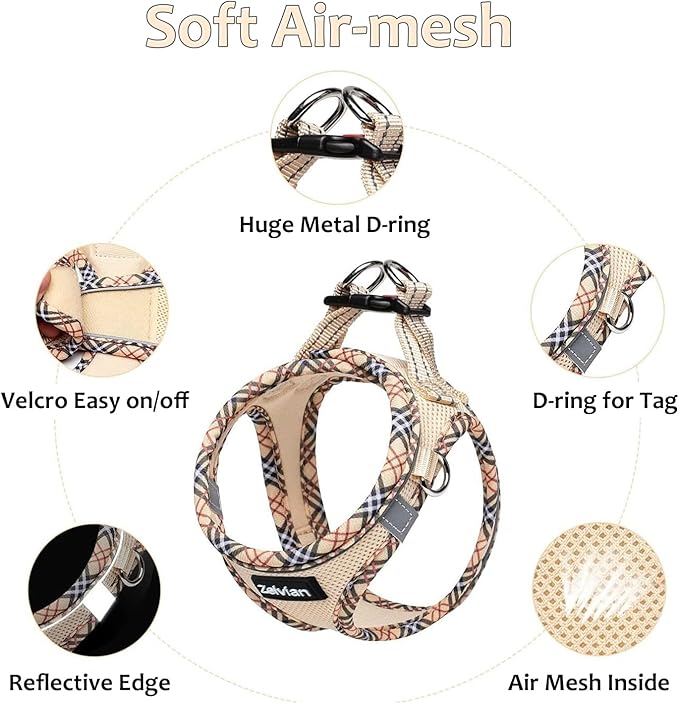 Cat Harness and Leash Set for Walking, Escape Proof Adjustable Soft Mesh Kitten Harness with Reflective Strips, Breathable No-Choke Pet Vest for Small Cats or Puppies(Beige,XS)