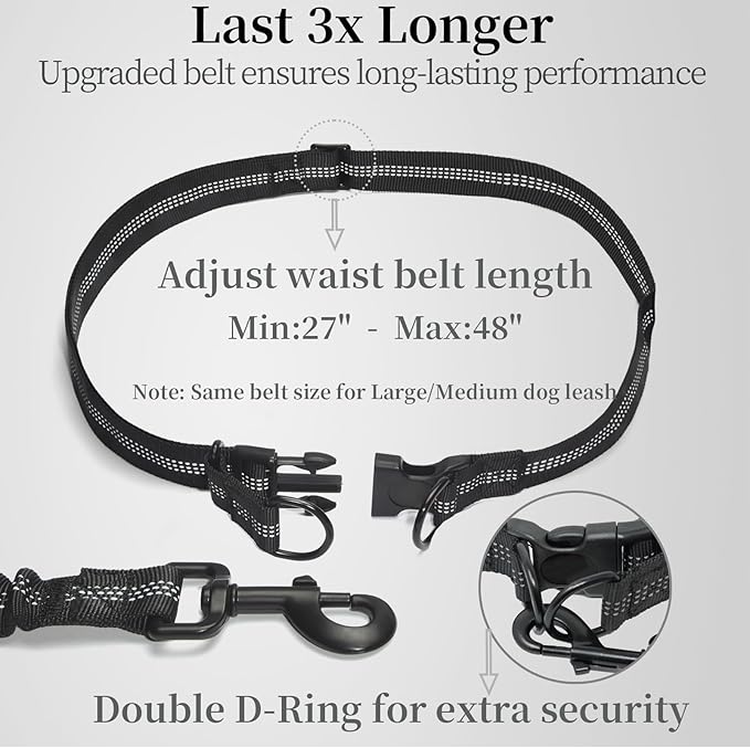 iYoShop Hands Free Dog Leash with Zipper Pouch, Dual Padded Handles and Durable Bungee for Walking, Jogging and Running Your Dog (Large, 25-120 lbs, Red)