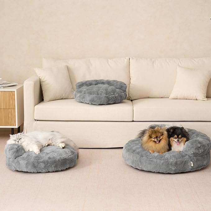 EHEYCIGA Medium Dog Bed and Large Cat Couch – Fluffy Faux Rabbit Fur Pet Sofa for Small and Medium Dogs, Washable Removable Cover, Waterproof and Non-Slip, 30 Inch, Grey