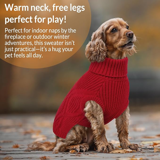 Dog Sweater Pullover, Cable Knit Dog Christmas Sweater, Dogs Sweaters for Small Medium Large Dogs with Harness Hole,Puppy Sweaters Boy Or Girl (Wine Red,S)