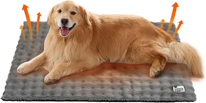 FUNNY FUZZY Self Heating Dog Bed, Waterproof Self Warming Pad for Cats & Dogs, Cozy Plush Warm Pet Mat with Removable Washable Cover - ThermoPad, 39.4"×29.5", Grey