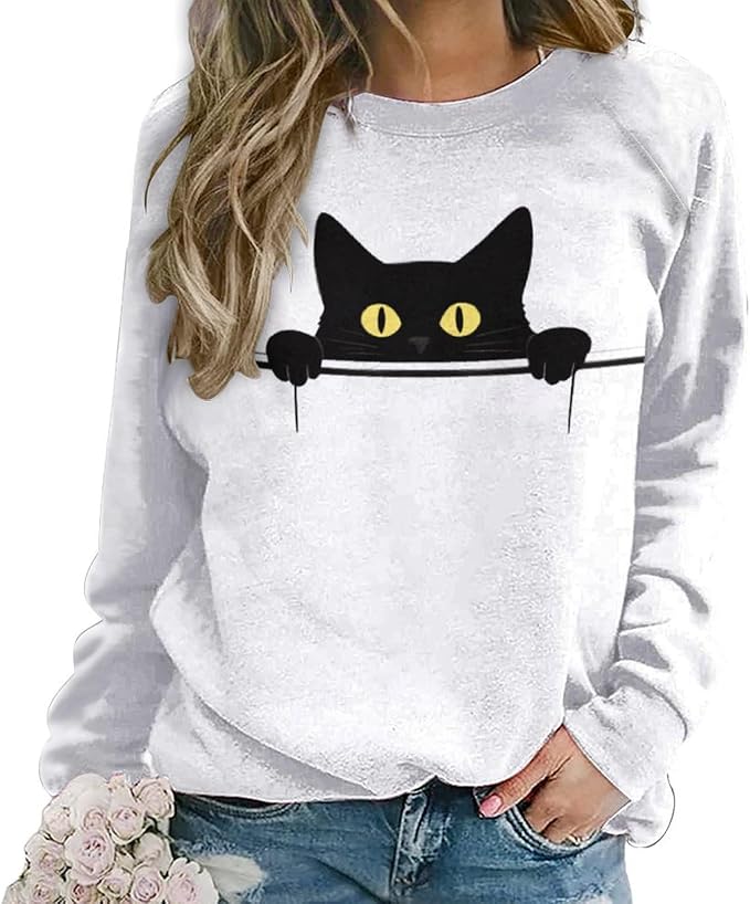 Womens Ugly Christmas Sweatshirt Funny Cat Dog Printed Xmas Pullover Shirts Crewneck Long Sleeve Graphic Hoodies