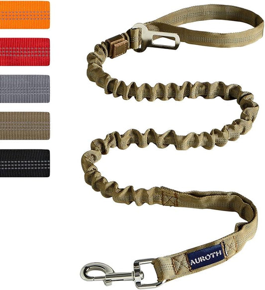 AUROTH Heavy Duty Bungee Dog Leash for Medium Large Breed Dogs, No Pull Leashes for Shock Absorption with Car Seat Belt, 2 Padded Handles 4.5FT 6FT Training Dog Leash
