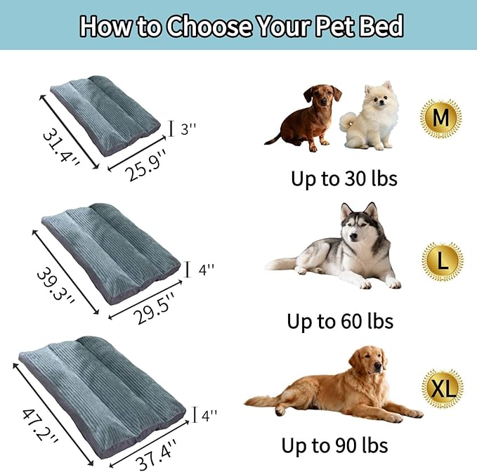 Big Dog Bed for Large/Medium Sized Dogs - Removable Washable Cover, Non-Slip Bottom, Dog Crate Pad Comfort Cushion for Joint Relief, Deep Sleep & Home Decor