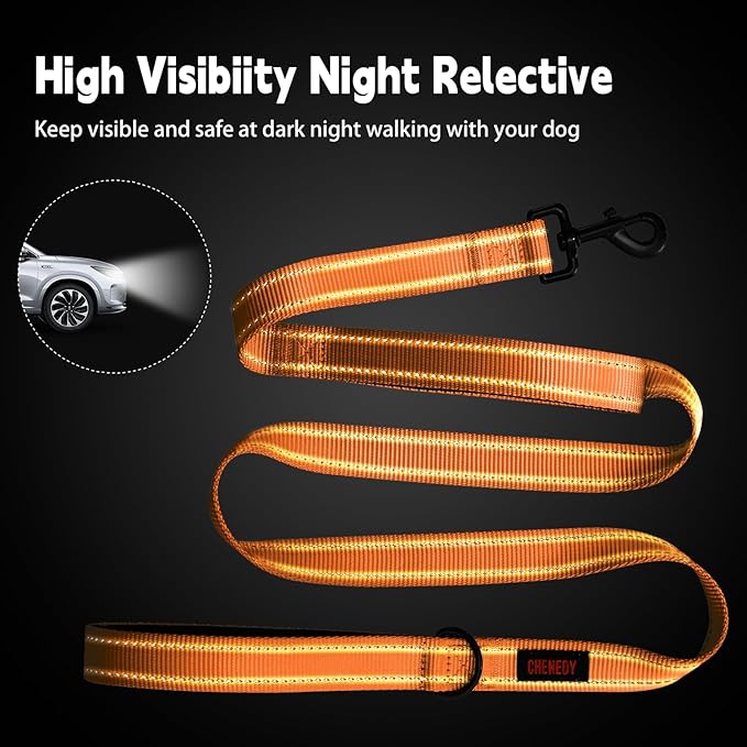 Dog Leash, Heavy Duty Dog Leash, Leashes for Large Breed Dogs ., Double Handle Dog Leash, Reflective Training Lead, Perfect for Medium to Large Dogs(5FT,Orange)