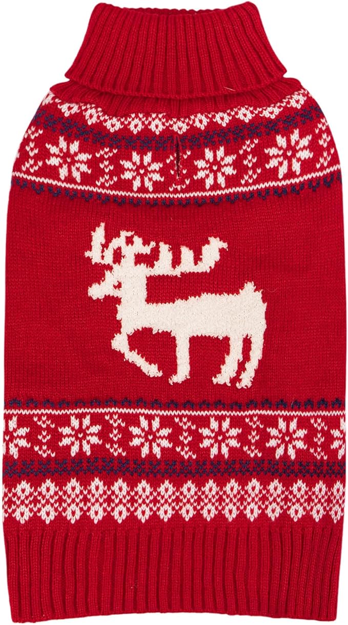 KYEESE Dog Christmas Sweater, Soft and Stretchy Turtleneck Dog Sweater for Small Dogs Boy Girl with Reindeer Pattern, Winter Doggie Knitwear with Leash Hole, Warm Winter Pet Clothes, X-Large