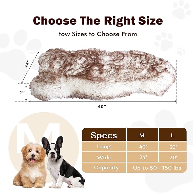 40"×24"×2" Luxury Fluffy Faux Fur Warming Dog Bed, Ultra Soft Plush Pet Rug, Washable Cozy Pad with Non-Slip Bottom, Orthopedic Supportive Sleeping Mat for Medium & Large Dogs